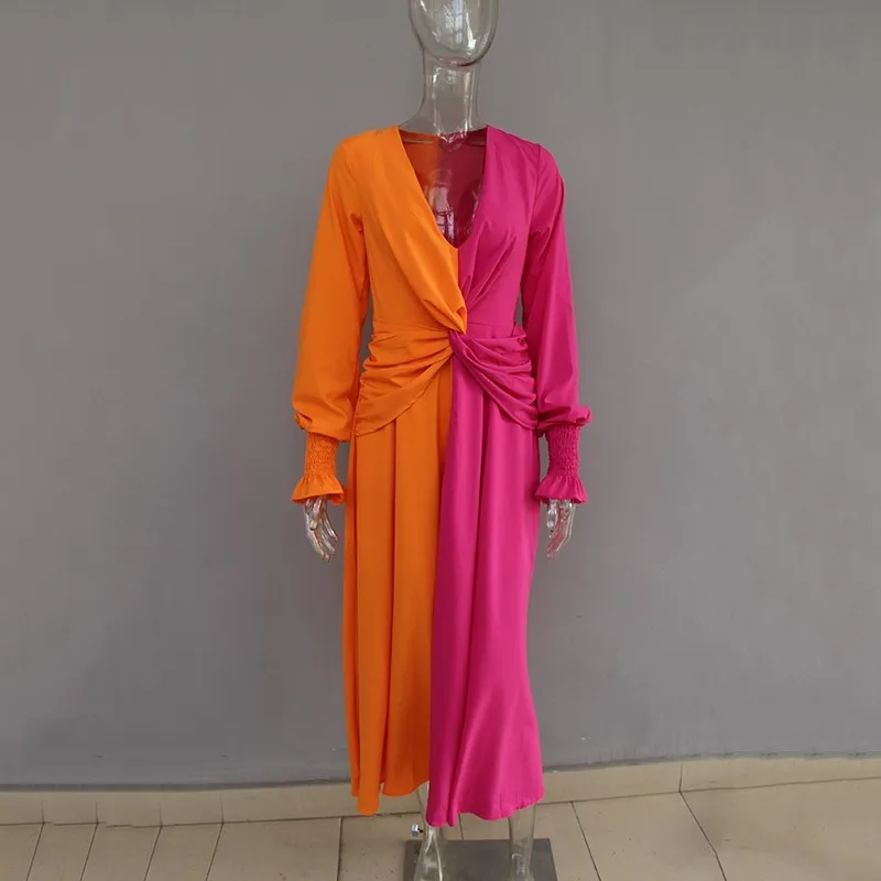 Женское лоскутное платье TWOTWINSTYLE разноцветное до щиколотки с v образным вырезом