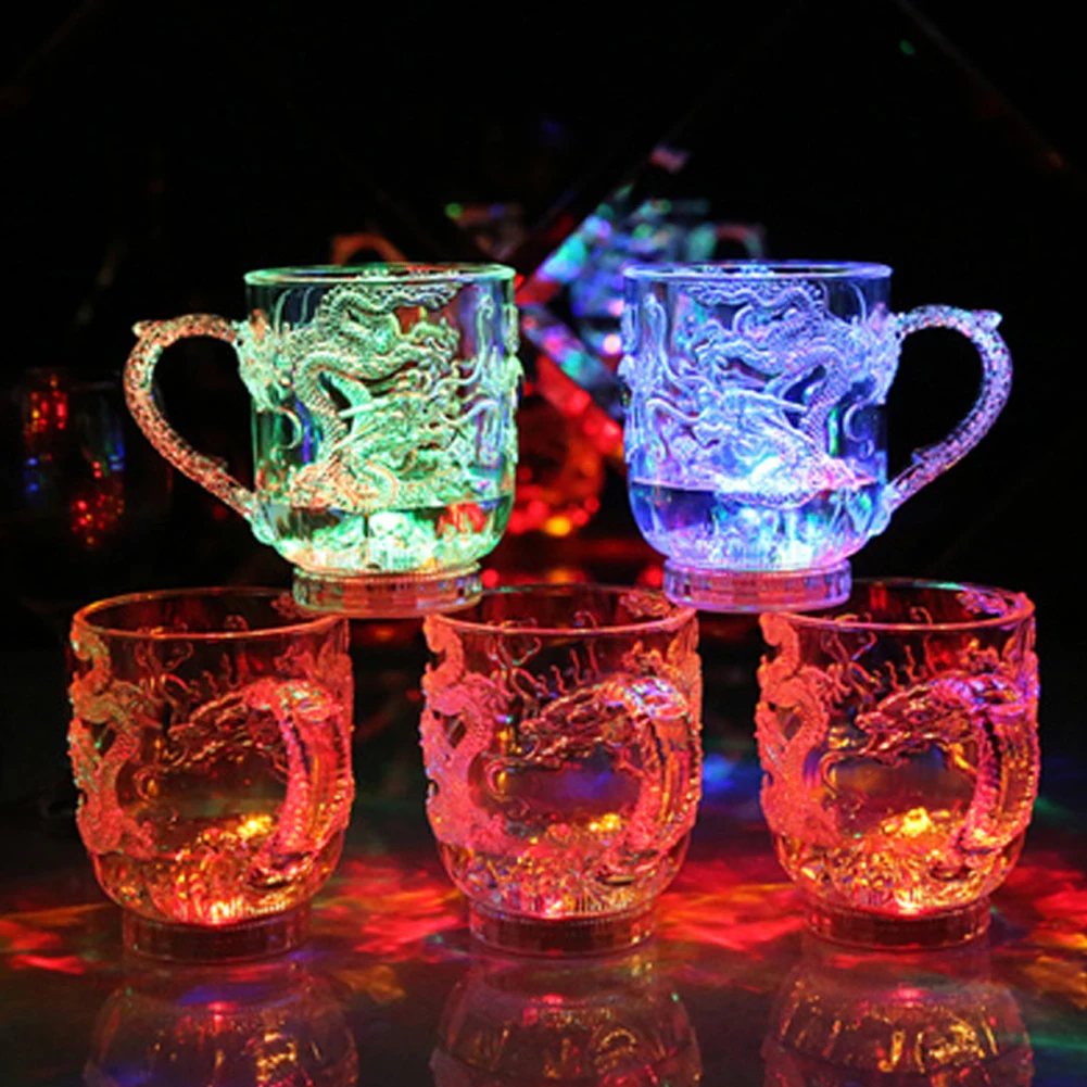 

Glasses Beer Cup Dragon LED Inductive Rainbow Color Flashing Light Glow Mugs For Party