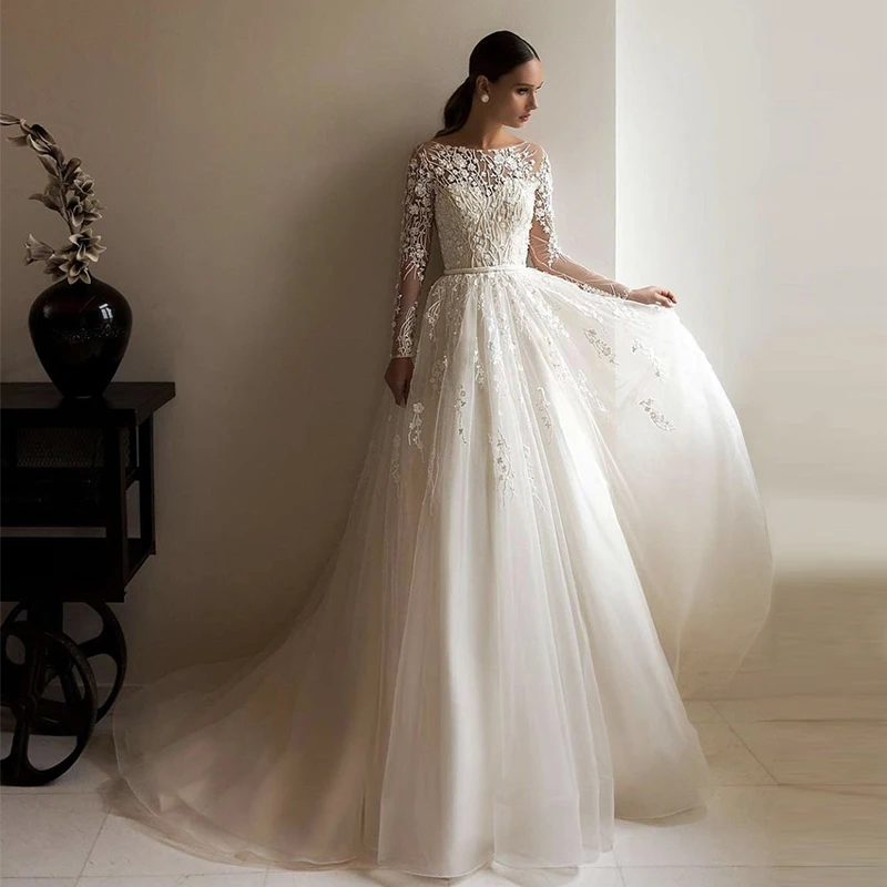 

Свадебное платье невесты, с кружевными аппликациями и длинными рукавами, винтажное, в стиле бохо, невесты, 2021