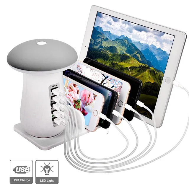 Grey AU Plug 5 портов 5 в 9 В 2A Быстрая зарядка Смарт USB QC3.0 зарядное устройство гаджет станция адаптер концентратор Led гриб настольная лампа Настенный Быстрая Зарядка мощность - Цвет: Grey AU Plug