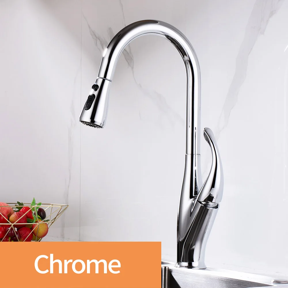 Chrome Выдвижной кухонный смеситель с одной ручкой,смеситель для раковины с одним отверстием,поворотный кухонный кран 360 градусов, кран кухня 3 функции - Цвет: Chrome