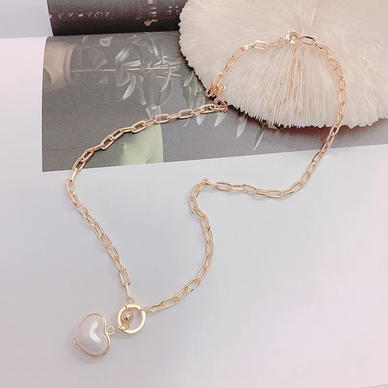 Korean Fashion Thick Chain Choker Necklace Women Personality Heart Pendants Street Online Style Jewelry | Украшения и аксессуары