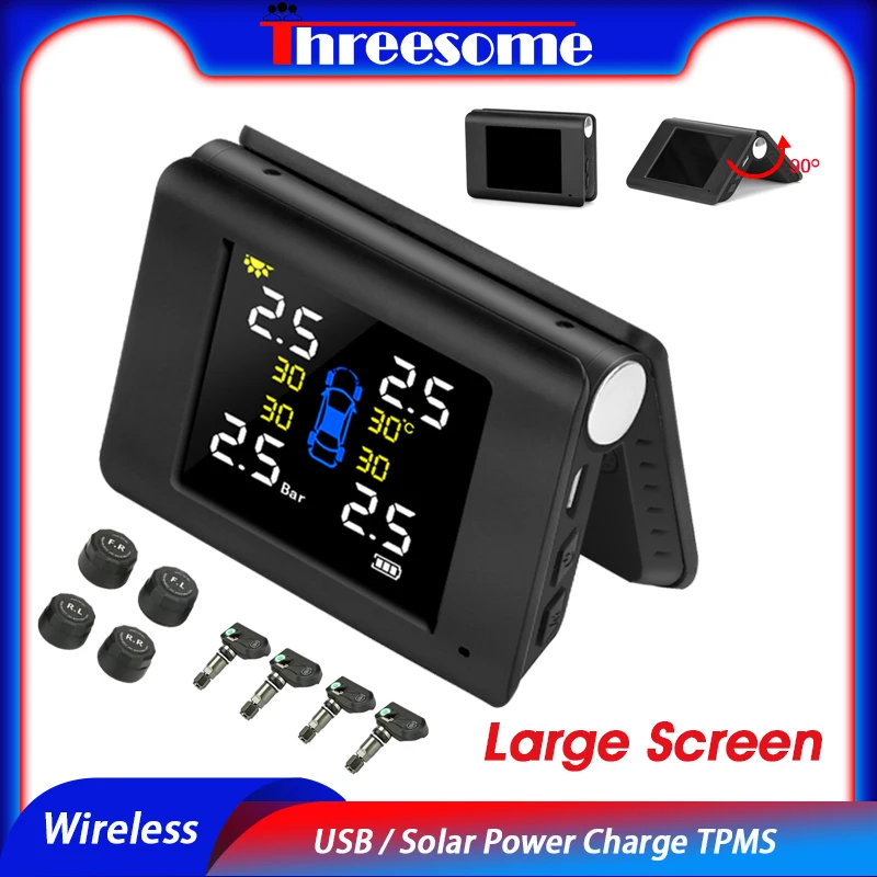 

Система контроля давления в шинах TPMS, система контроля давления в шинах с большим дисплеем и ЖК-дисплеем, на солнечной батарее, с 4 встроенны...