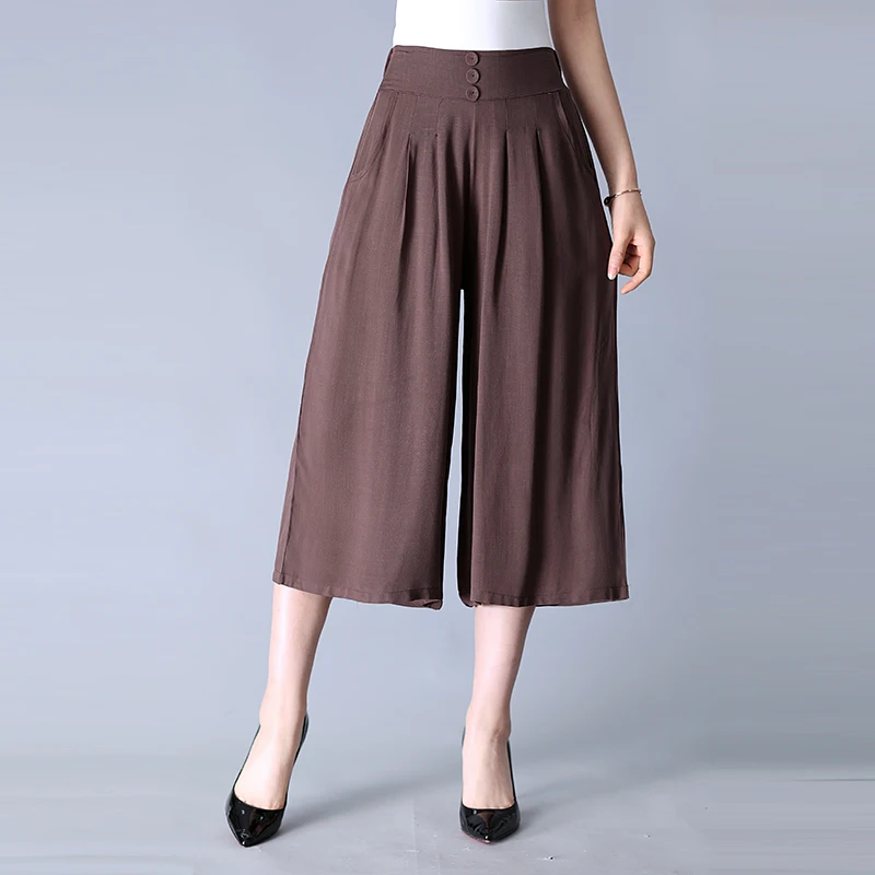 Big Size 4XL Linen Summer Capri New Casual Women Shorts Skirts High Waist Wide Leg Pleated Flex Fit Women Soft Skirt Feminina