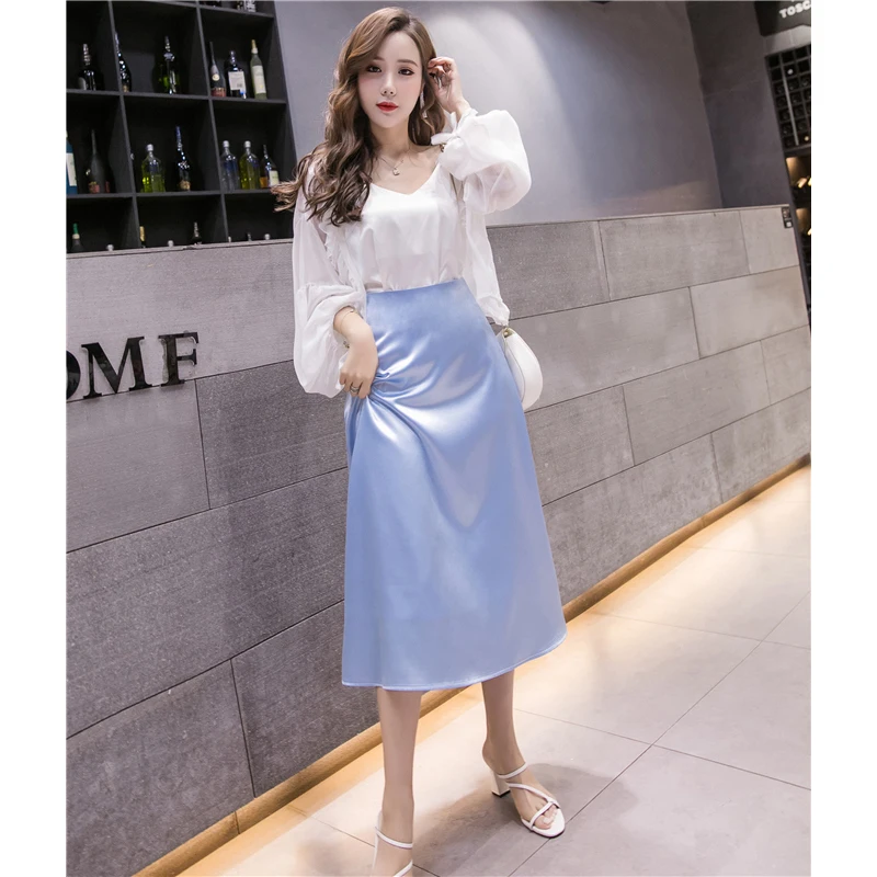 Высококачественные шелковые атласные женские юбки 2020 модная простая Женская