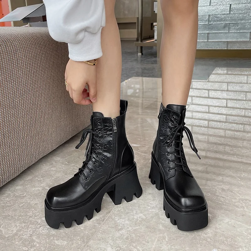 Женские кожаные ботинки на платформе MoonMeek повседневные из коровьей кожи