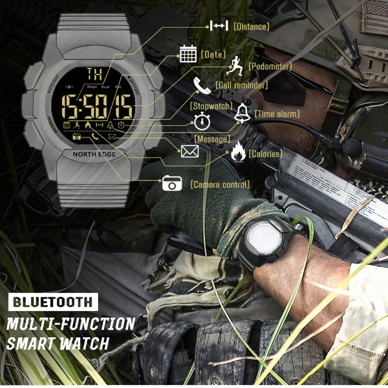 Часы наручные NORTH EDGE мужские цифровые, спортивные с Bluetooth, с датчиком расстояния и шагомером, для бега, плавания (art.: 3a3768b95e5) - 3a3768b95e5