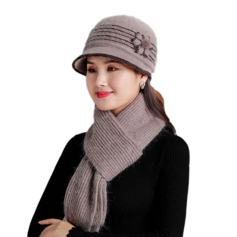 Женская шерстяная теплая Вязаная Шапка бини SUOGRY из смешанного кроличьего меха