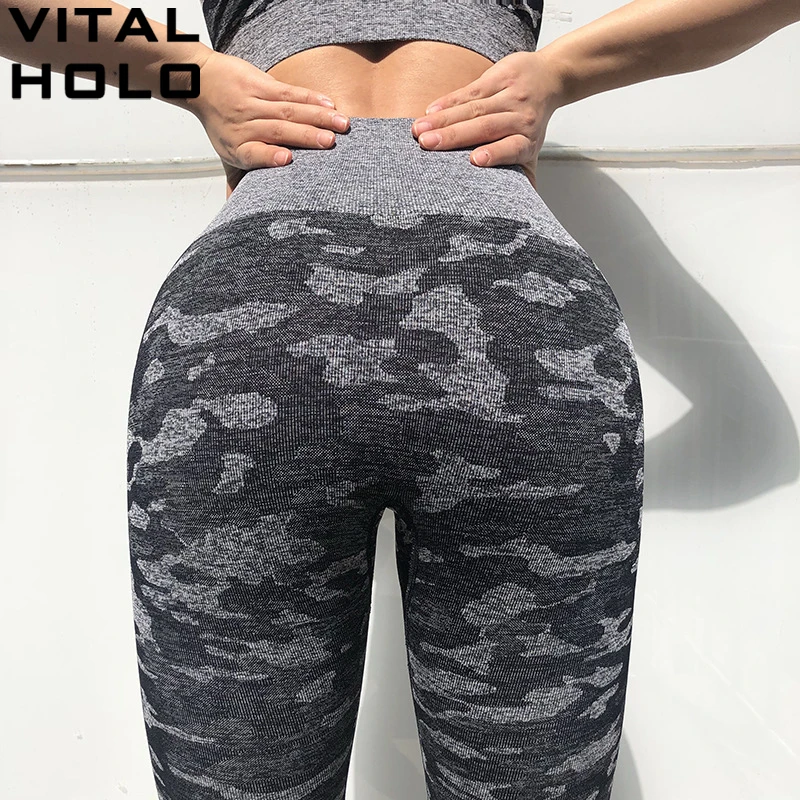 Камуфляж бесшовные леггинсы Фитнес Для женщин Бесшовные штаны для йоги Высокая