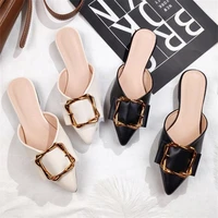 womens pointed toe flat mules shoes ladies fashion outdoor slippers female stylish sandals non slip house slides plus size34 42