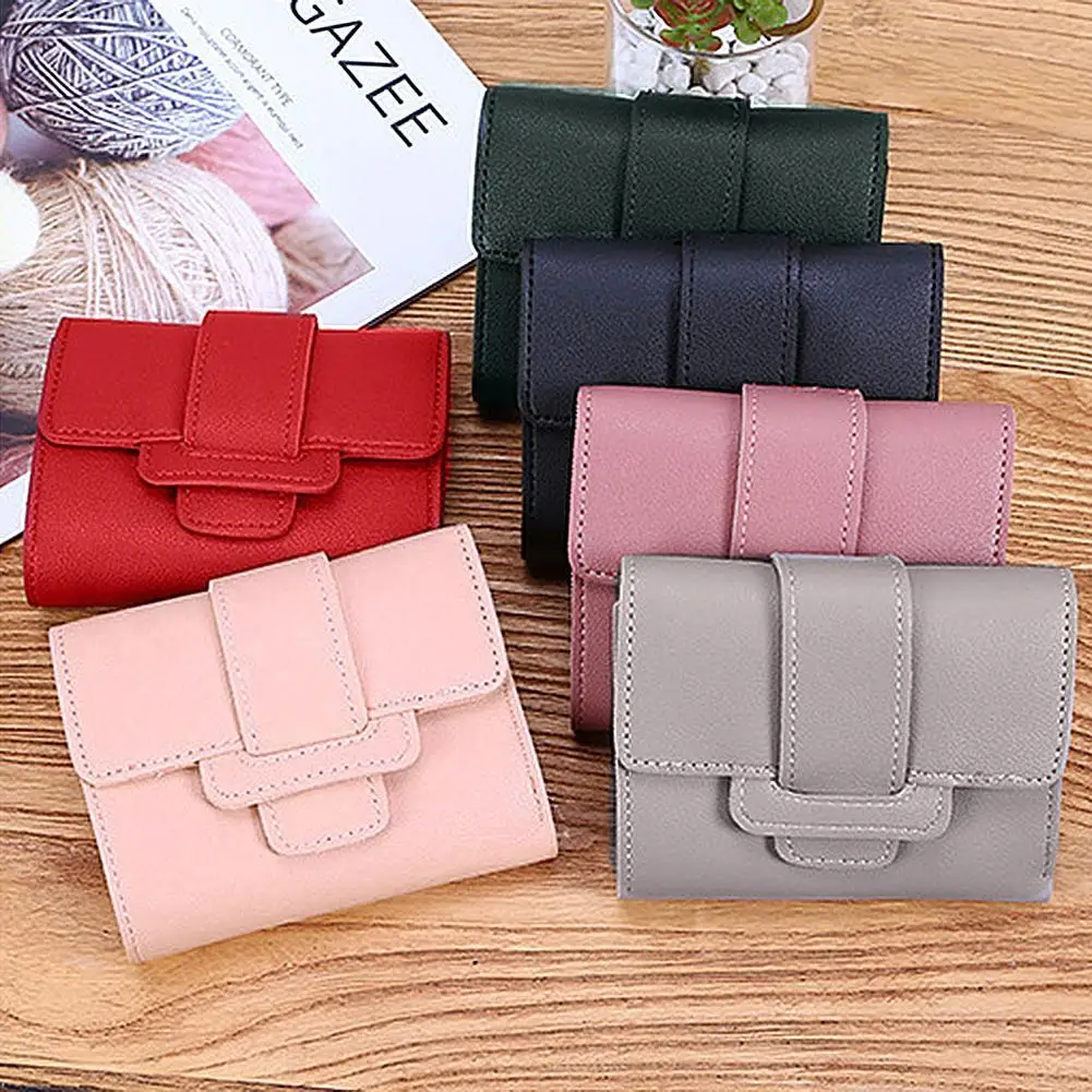 

HOT SALES 2021 Fashion Women Solid Color Trifold Short Wallet Cash Card Holder Coin Purse Bag