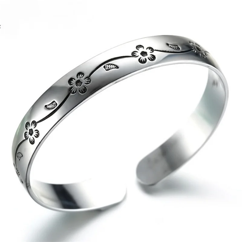 

925 sterling silver new Jewelry New 2021 Woman bracelet female models plum retro Thai silver black bracelet new fashion Bangle