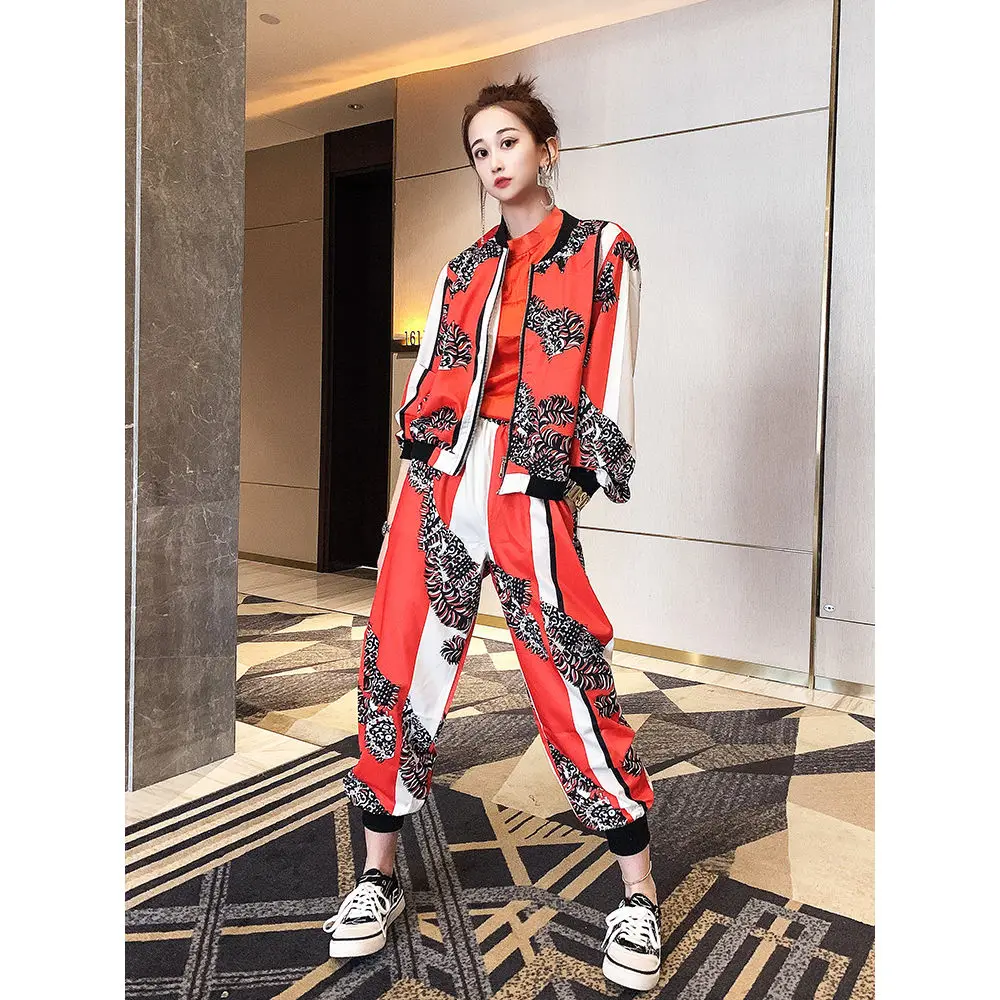 

2021 spring new fashion Outfits baseball suit vest with casual pants women's three-piece set personality