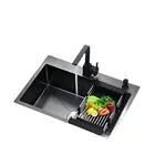 Одинарная кухонная раковина Topmount толщиной 1,2 мм, сверхмощный кухонный прибор, черная раковина для мытья, кухонная зеркальная чаша