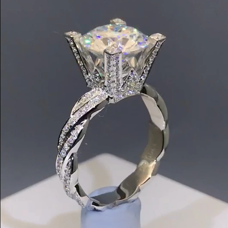 2 карат 18K Белое Золото Moissanite бриллиантовое кольцо W Cross Intersect роскошное Женское