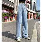 Женские джинсы с высоким хвостом, винтажная одежда из денима в стиле Харадзюку, голубого цвета, 2021