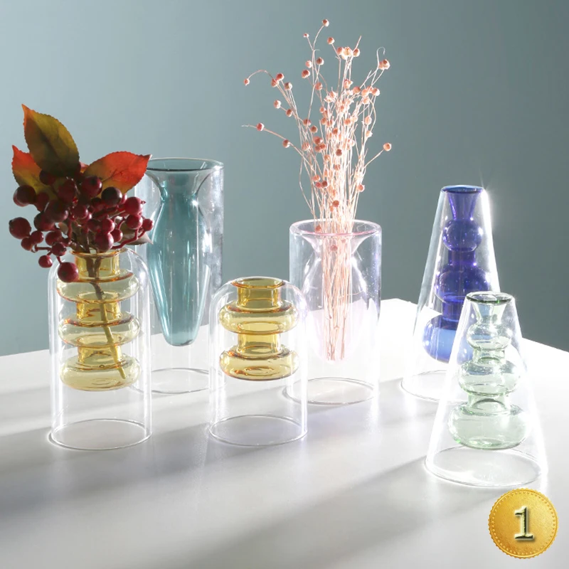 

Hot Sale Nordic Creative Stained Glass Small Vase glass decoration Hydroponic Transparent Flower Pot Home Living Room terrarium