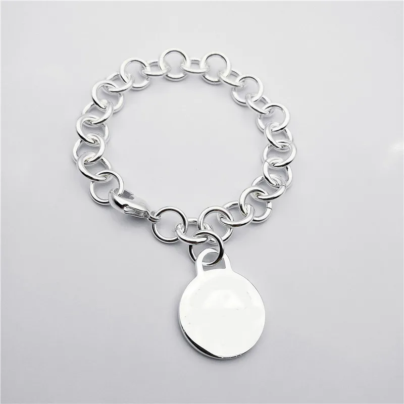 

1: 1 sterling silver 925 classic silver round tag ladies bracelet jewelry holiday gift