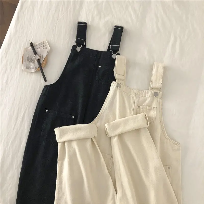 Denim Jumpsuits Women Loose Straight Fashion Streetwear Students Overalls All-match Preppy College Chic Korean Suspender Trouser |