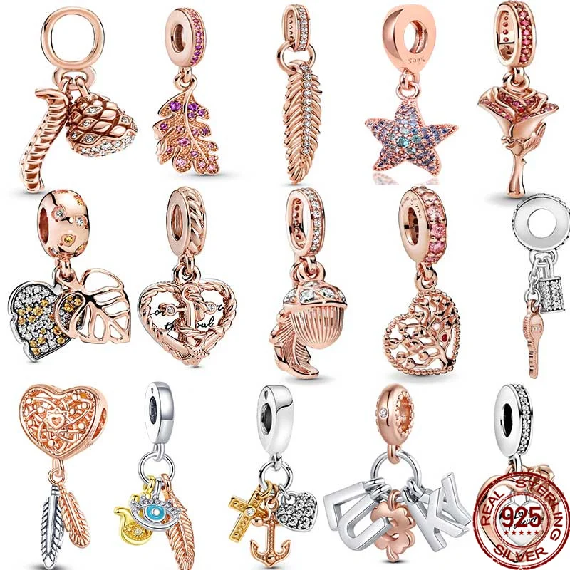 

925 Sterling Silver Heart-shaped Maple Leaf Rose Gold Series Fit Original pandora Bracelet Making Fashion DIY Jewelry
