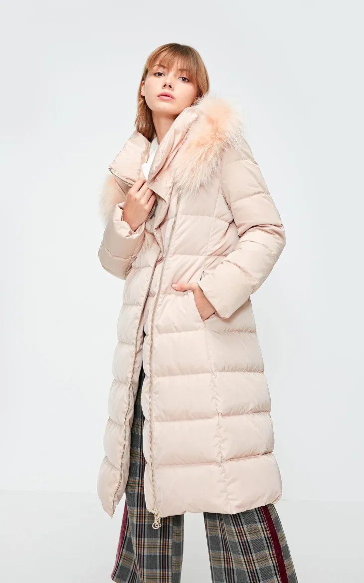 Vero Moda женский 90% белый утиный пух Талия молния с капюшоном мех енота длинный пуховик парка пальто | 318412532