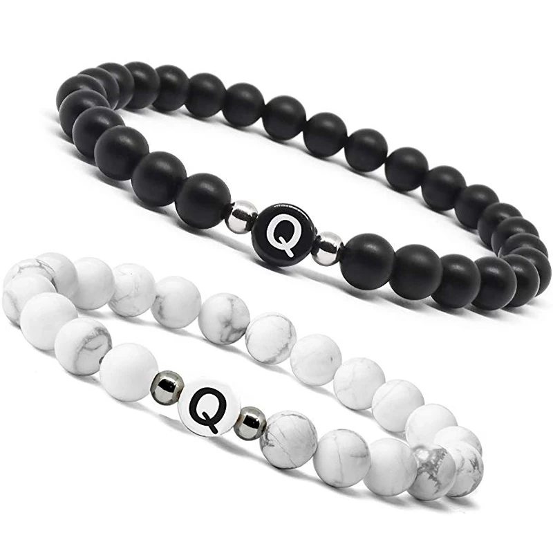 Браслеты с буквами для пар натуральные камни браслет бусинами мужчин и женщин 26