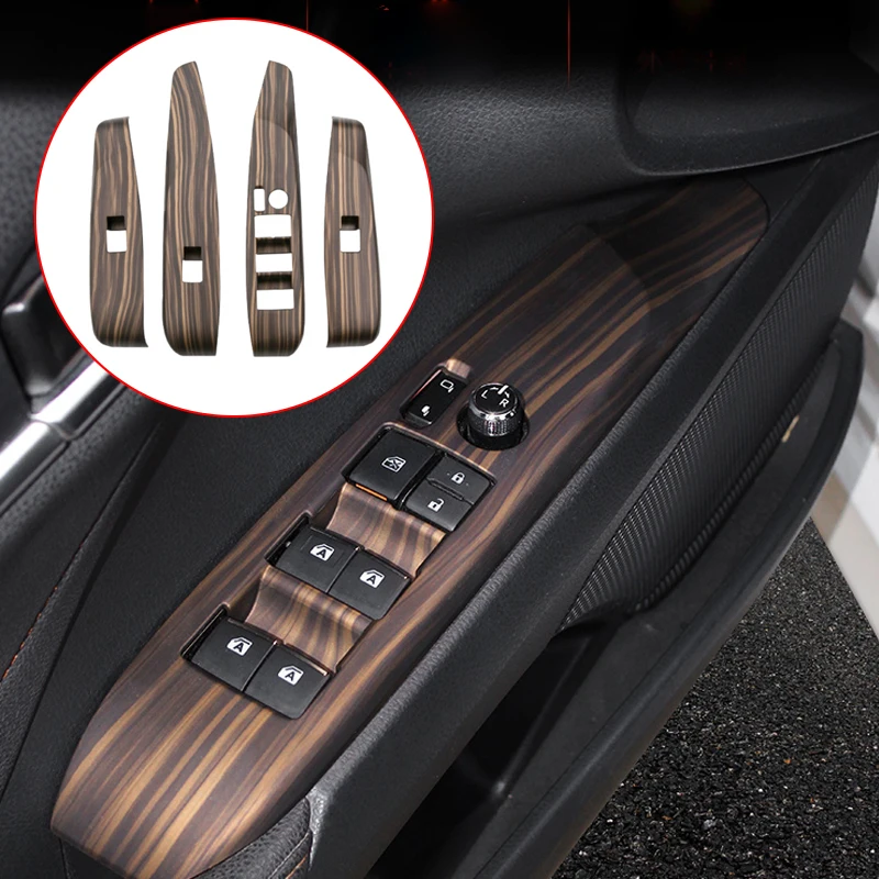 

4pcs ABS Peach Wood Grain Door Window Lift Switch Button Panel Cover Trim Frame Car Fit For Toyota Camry 2018 2019