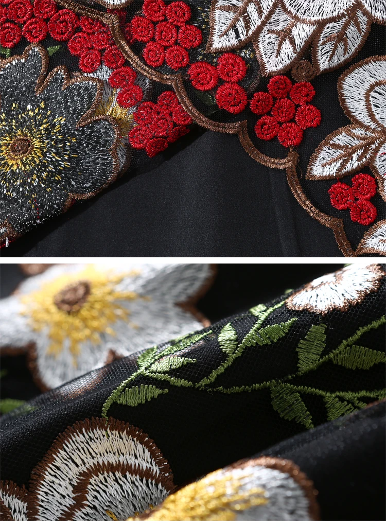 Женское винтажное платье с цветочной вышивкой Boho Сетчатое миди v-образным