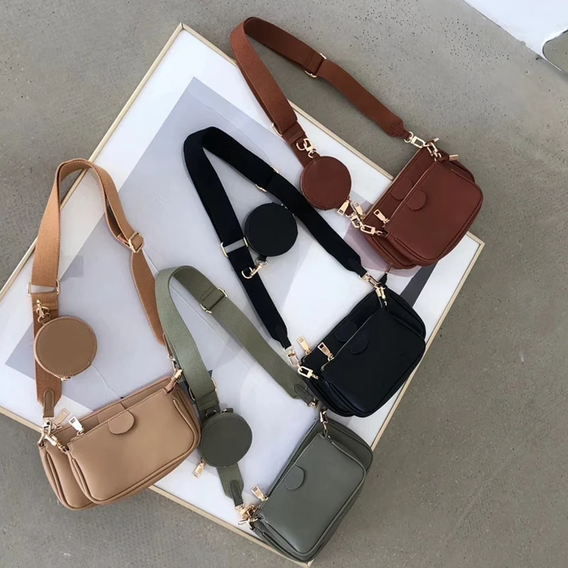 

Women Crossbody Bag 2020 New 3pcs Set Ladies Shoulder Bags Luxury Designer Messenger Bags Female Mini Pocket PU Leather Handbags