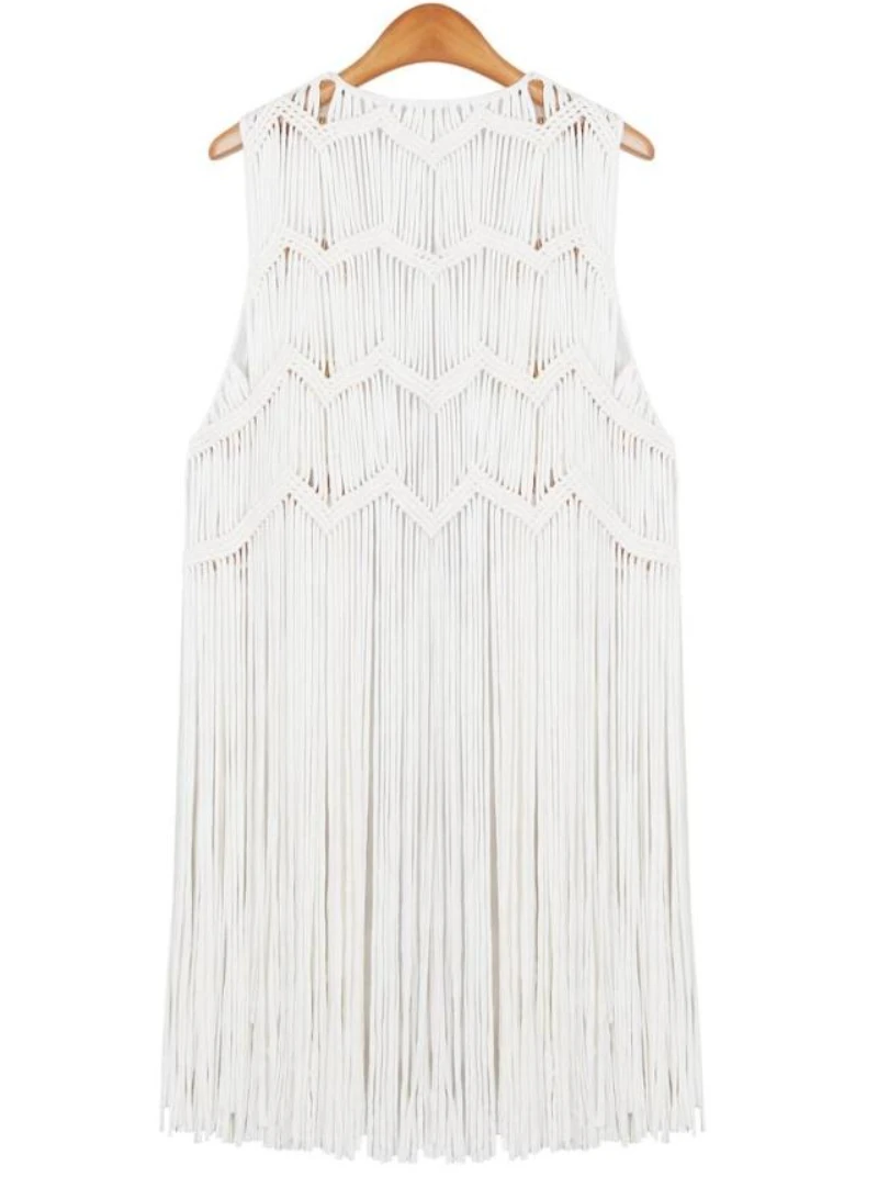 Женский винтажный жилет из хлопка без рукавов с кисточками | Женская одежда