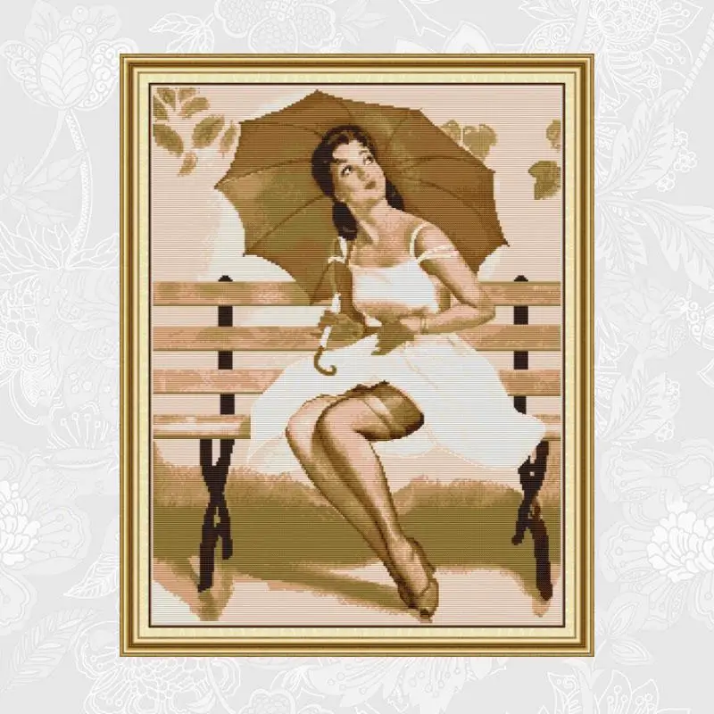 Женские с зонтиками узоры напечатанные на холсте вышивка крестом сделай сам