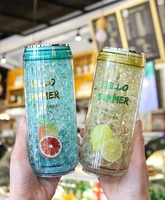 summer drinking cans cup creative fashion plastic water bottle with lid outdoor sports kawaii students drinking straw ice cup