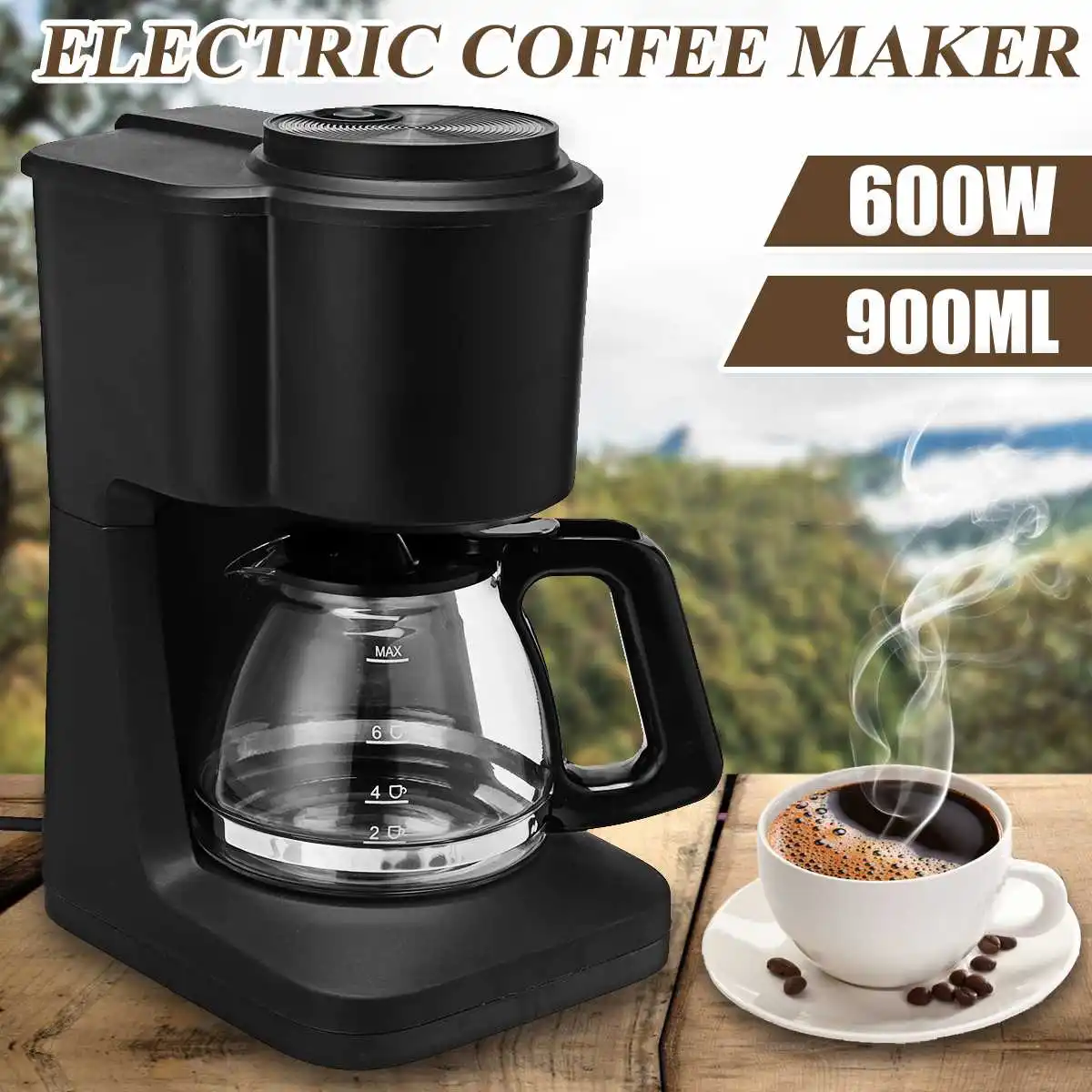 

Электрическая Кофеварка на 6 чашек, 600 Вт, автоматическая изоляция, маленькая капельная промышленная американская кофеварка для чая и кофе, ...
