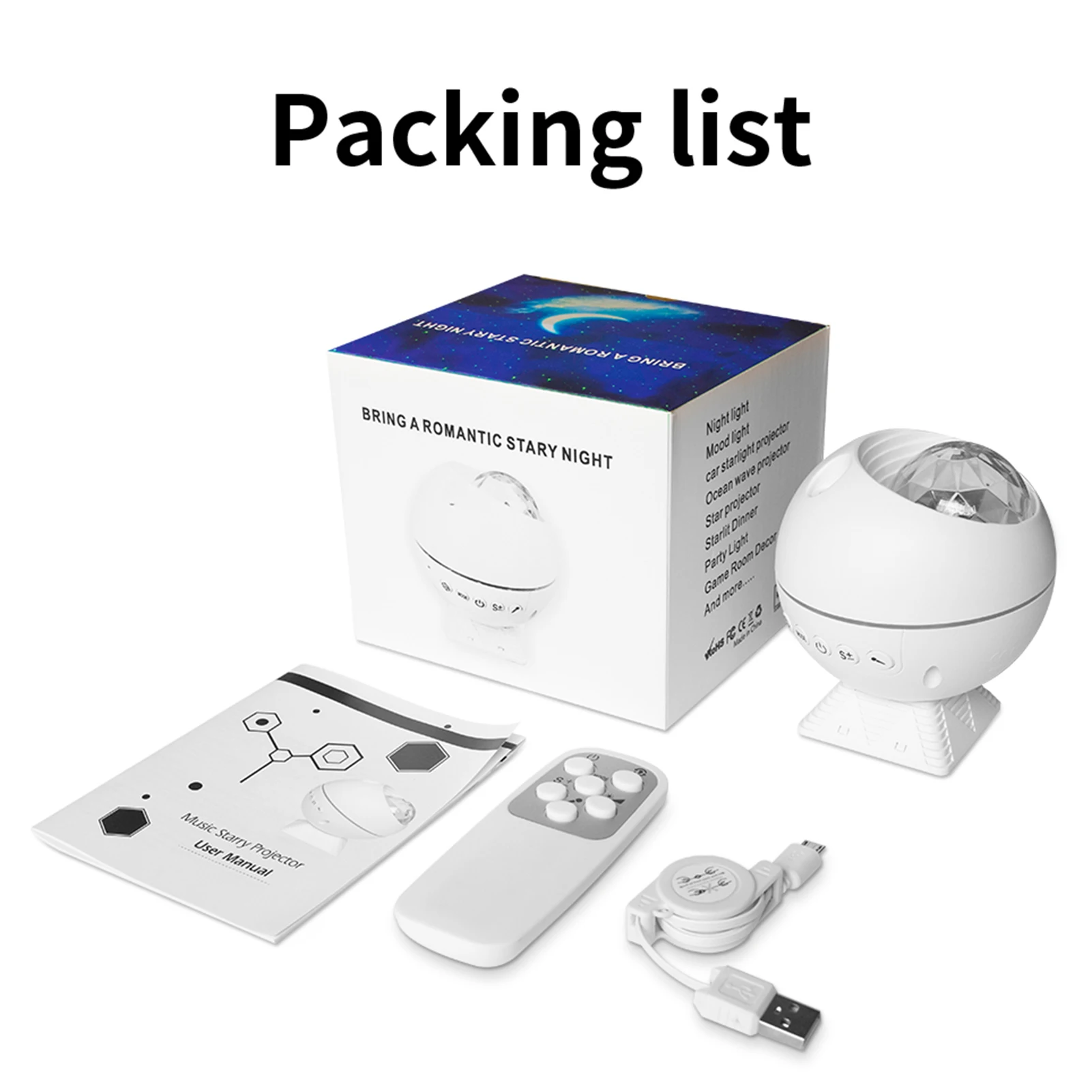 

Car Water Ripple Starry Projector night light USB Spherical Voice Control Light Mini Small Starry night Lamp with Remote Control