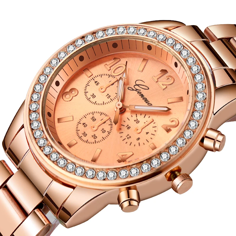 Geneva Brand Women's Watch Fashion Diamond Stainless Steel Luxury Ladies For Women Wristwatch relogio feminino reloj mujer | Наручные