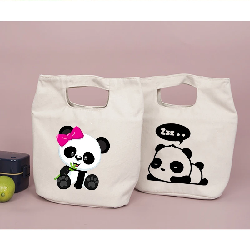 

Cute Panda Print Fresh Cooler Pouch Portable Thermal Lunch Bags for Women Kids Bento Box Totes Travel Picnic Food Storage Bags