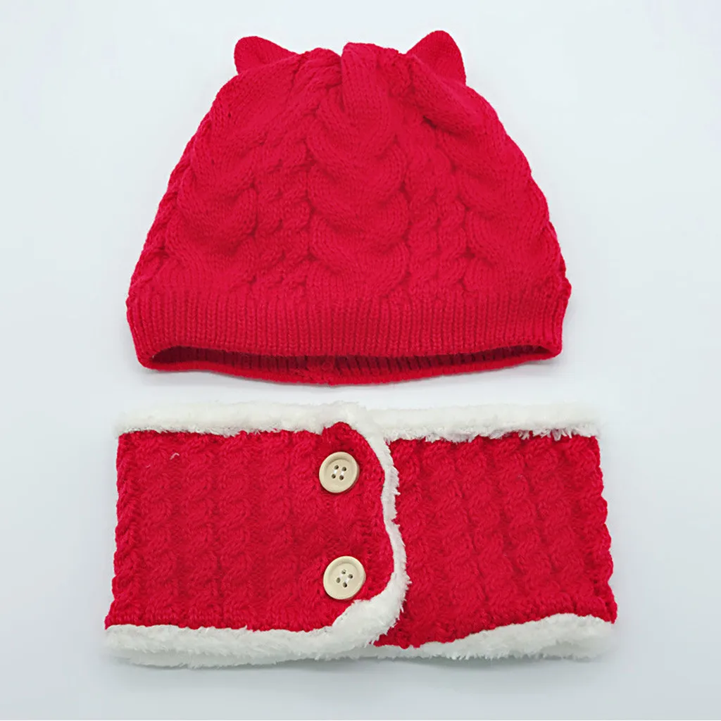 2pcs Kids Baby Boys Girls Children Warm Thick Fleece Knit Crochet Hat Casual Beanie Cap Scarf Set Bonnet Enfant baby Winter hat | Детская