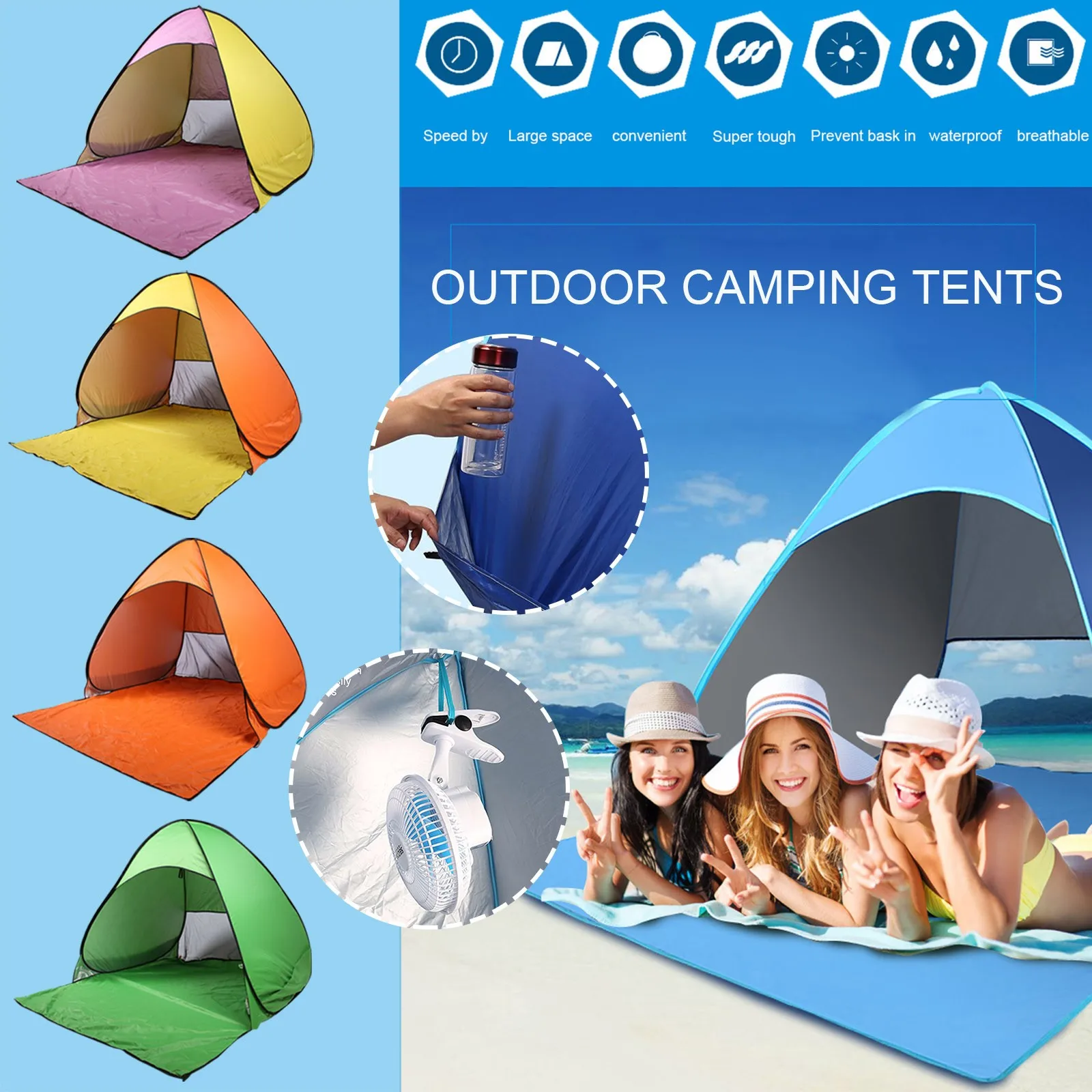 

Pops Up Tent Portable Beach Tent With Instantaneous Automatic Deployment Sun Protection Sea Sun Shelters Awning Sunshade 2021 L5