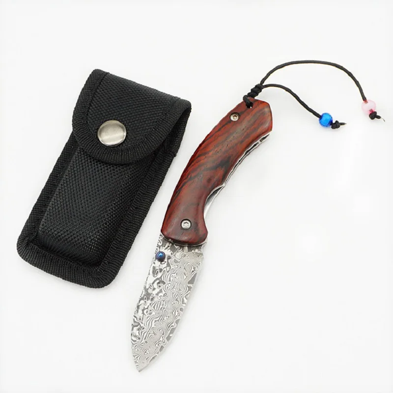 Новый складной нож дамасская рукоятка из сандалового дерева походные ножи для