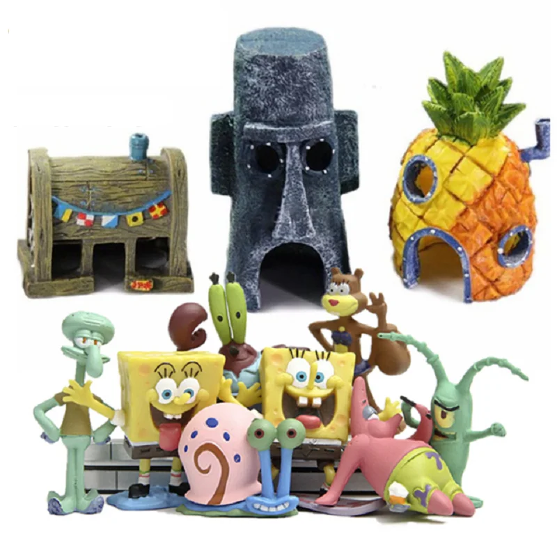 

Cartoon Sponges Figure Bobs Patrick Star Pineapple House Figure Toys Aquarium Fish Tank Ornaments Children Kids Figure Toys