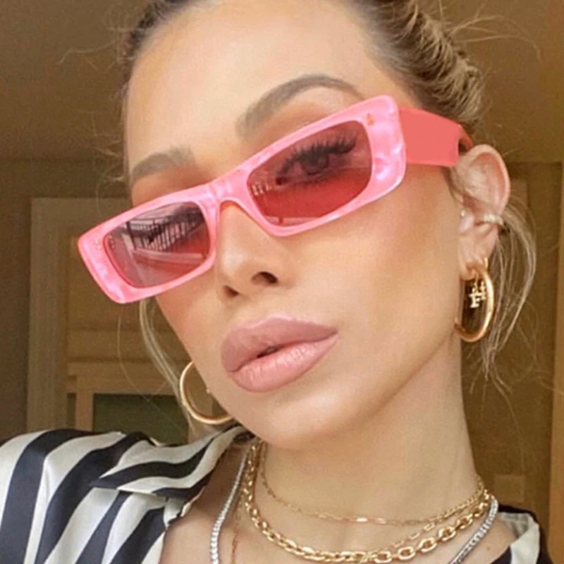 

Vintage Small Pink Shades For Women Square Sunglasses 2021 Luxury Designer Rectangle Sun Glasses Female Nude Eyewear UV400