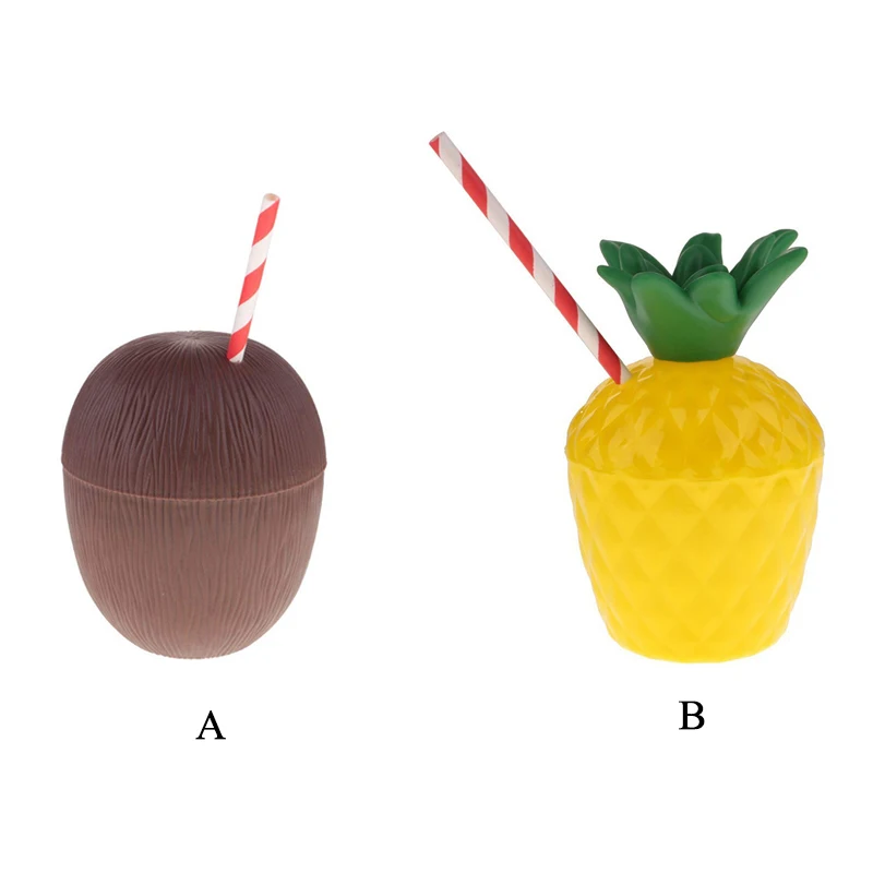 

500ml Creative Hawaiian Style Drink Cup Summer Holiday Coconut Mug Pineapple Cup With Straw Cocktail Party DIY Decorations