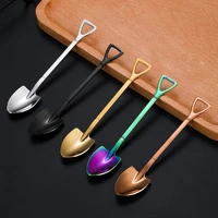 1pc creative food grade stainless steel coffee ice cream spoons shovel shape multi color long handle fork teaspoons kitchen tool