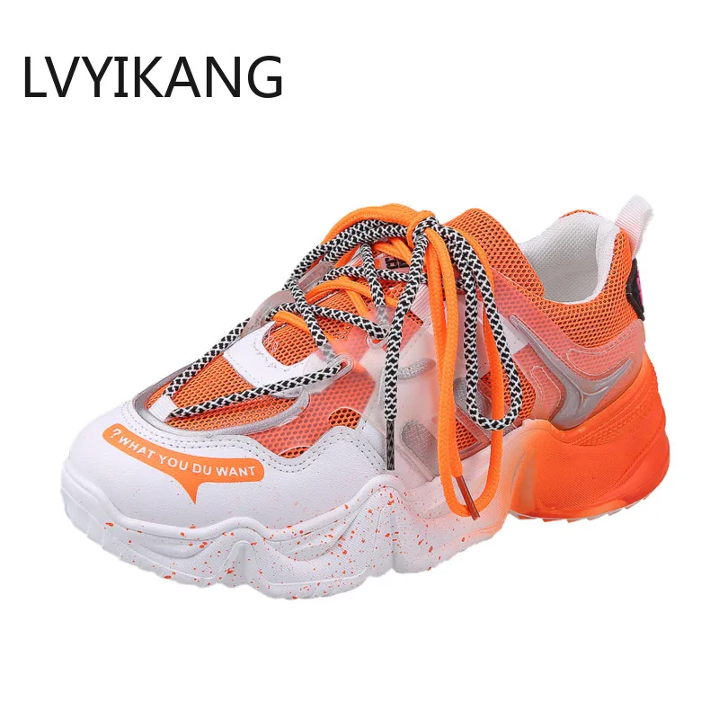 Sneakers Fashion Women Shoes Blue Orange Mesh Casual Woman Trainers Lace-Up Platform Vulcanize | Обувь