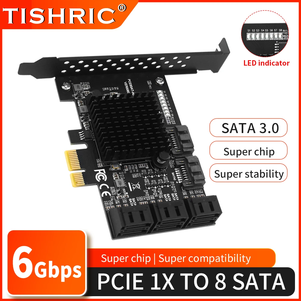 Плата расширения TISHRIC PCIE SATA 4X 1X на 2/8/10 портов 3 0 PCI E контроллер pci Express усилитель 6