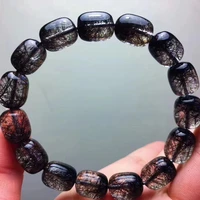 Genuine Natural Black Rutilated Quartz Clear Round Beads Bracelet Women Men Fashion Best Stone Wealthy 13x10mm AAAAA