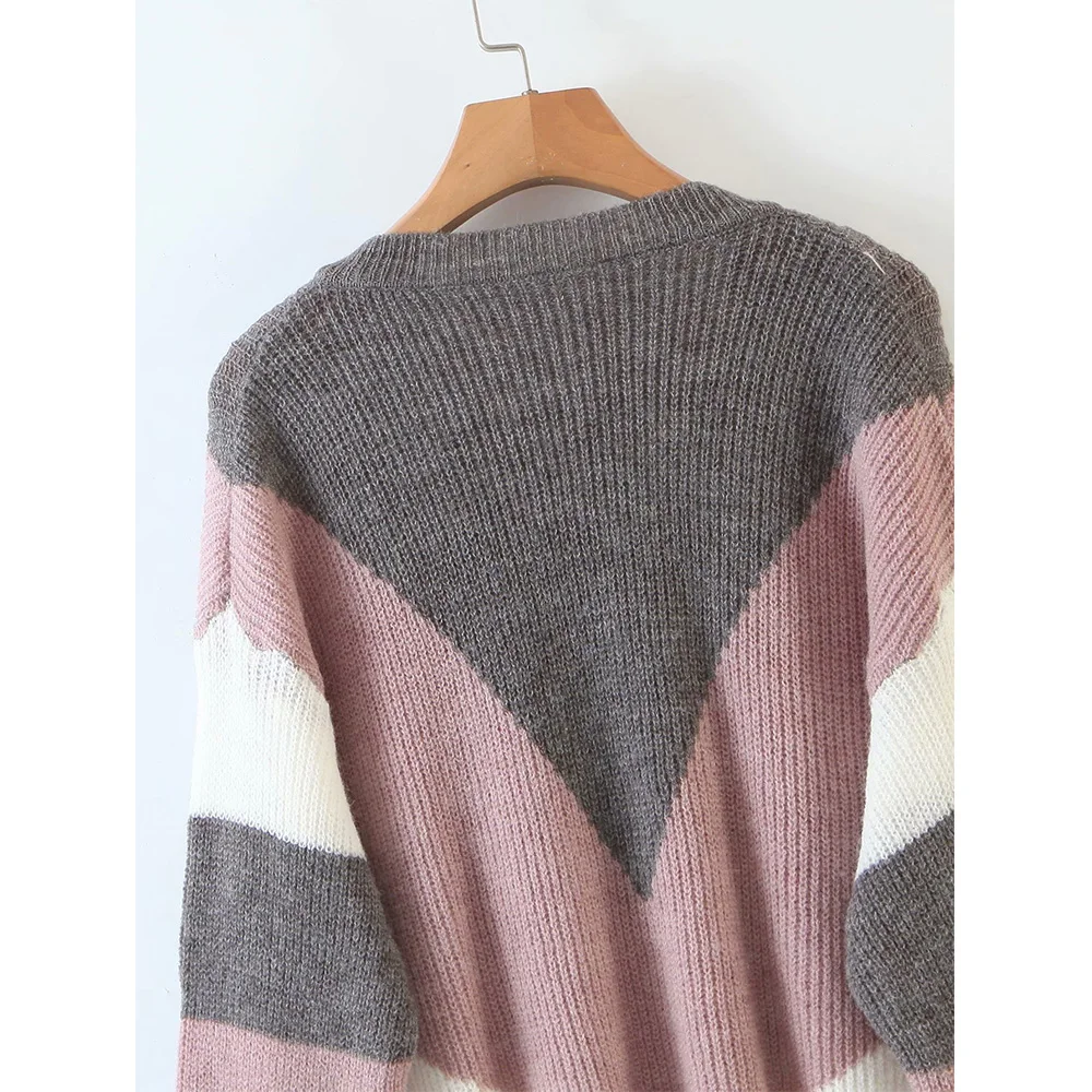 

2020 New Autumn women sweater mohair patchwork long sleeve V-Neck female fashion casual women clothes