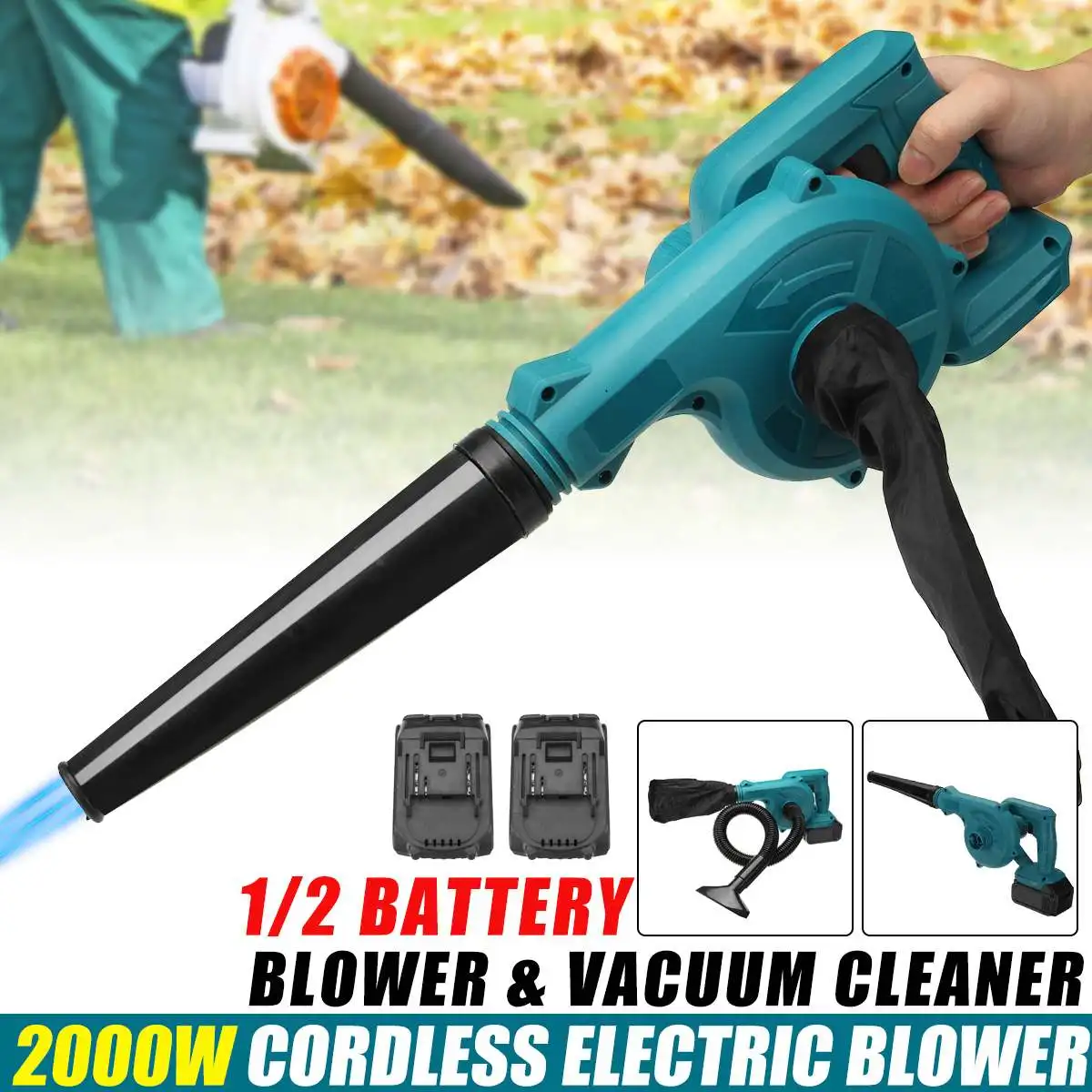 

New2000W Cordless Electric Air Blower & Suction Handheld Leaf Computer Dust Collector Cleaner Power Tools for Makita 18V Battery