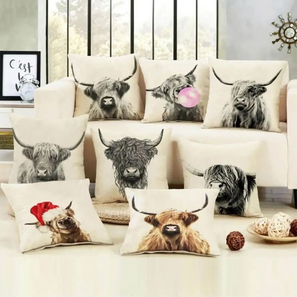 

Pillow Case Pretty Breathable Square Highland Cow Pattern Cushion Cover Bed Room Sofa Home Decor pillow cover