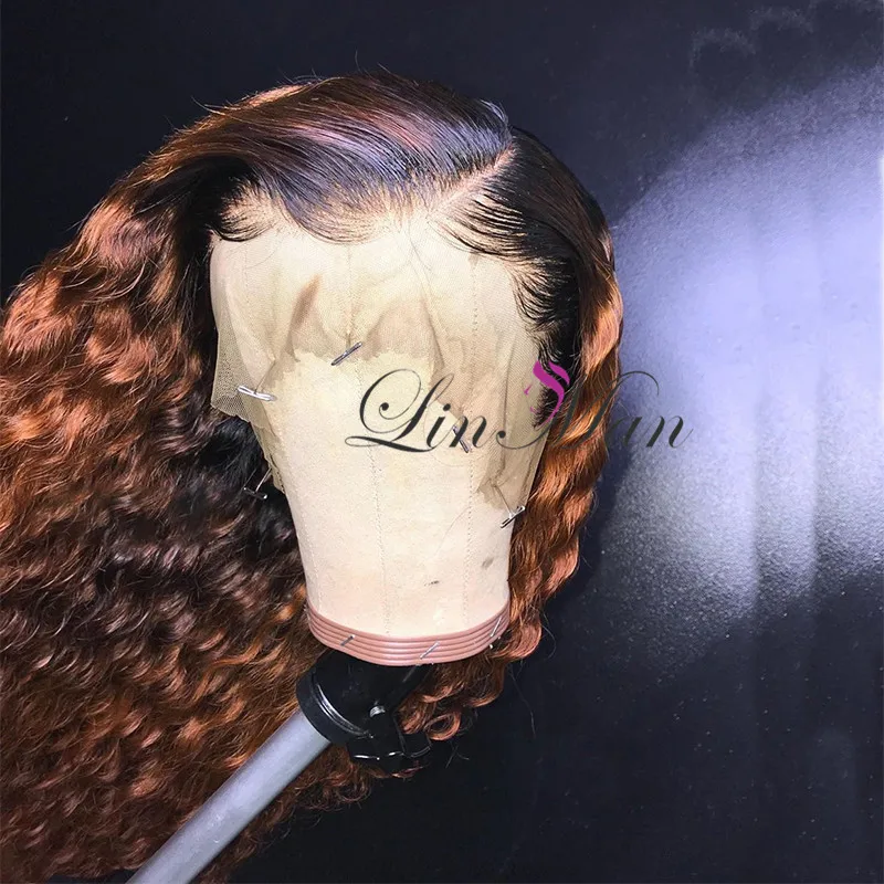 Парики из человеческих волос на фронте шнурка темно-кудрявые волосы 1b